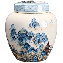 WF Coffee Container, Ceramics Jar, Coffee Containers for Countertop, Blue and White Porcelain Airtight Storage Jar - for Tea, Sugar, and Kitchen Decor 37 oz