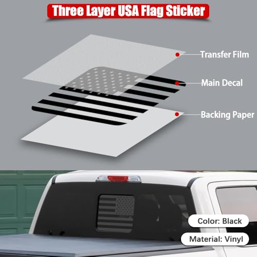 Image of USA Flag Decal for Truck,Car & Pickup - American Decal for Rear Window, F150 F250 F350 2015-2023 (Black-F150)