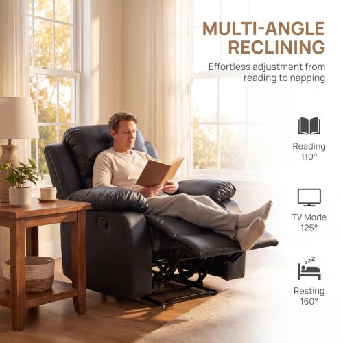 Image of Manual Leather Lounge Recliner Chair with Adjustable Backrest,Black