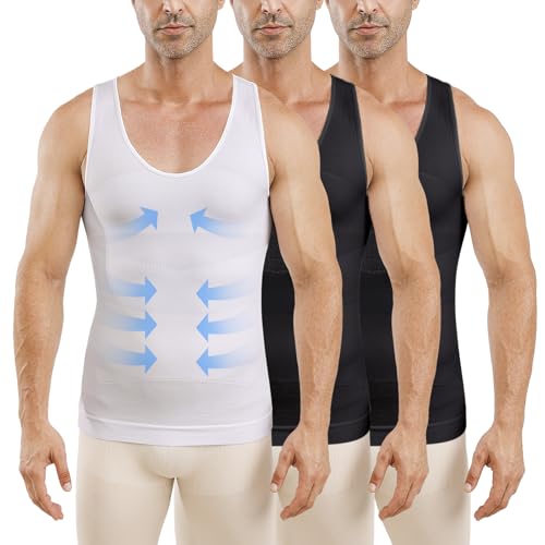 MEETWEE 1/3/5 PC Men's Compression Shirt Sport Body Shaper Slimming Undershirt Tummy Tank Top Workout Gym Shapewear