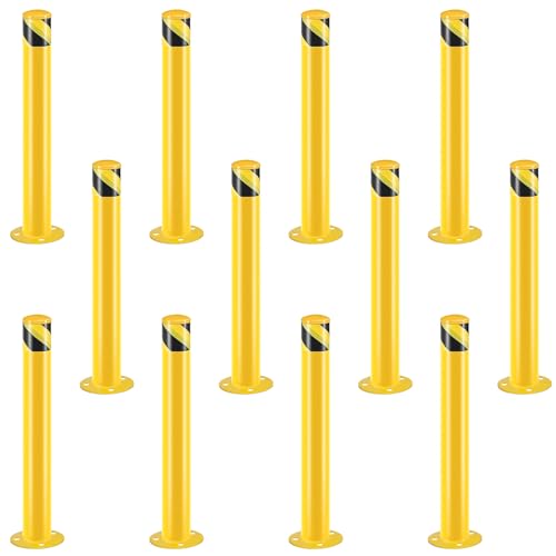 Safety Bollard Post, 42 Inch Height Steel Bollards, 3 Inch Diameter Parking Bollard, Yellow Powder Coated Safety Parking Barrier Post, for Traffic Sensitive Areas, 12 Pack