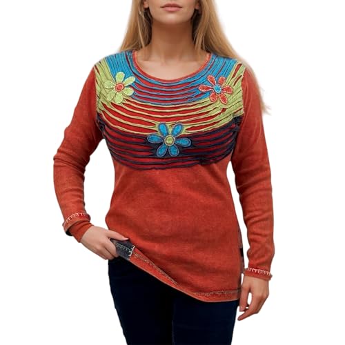 Agan Traders Women's 2025 Winter Long Sleeve Sweatshirt Blouses - Gypsy Boho Razor Cut Tops-Lightweight Sweatshirts for Women (207 RB, M, ORd) Orange Red