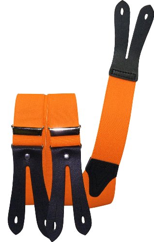 Harrys-Collection Hosenträger Knopfloch echte Lederpatten 11 Farben, Größen:120 cm, Farben:neonorange Cover