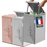 Norggo® Poubelle tri selectif 3 bacs 40L - Sac tri selectif pour le plastique, le papier ...