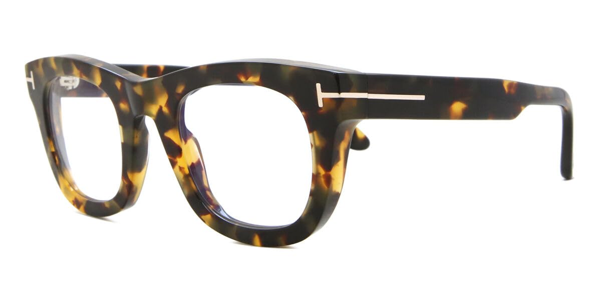 Tom Ford Eyeglasses FT 5872 -B 055 Shiny Green Havana, t Logo, Eco/Blue Bloc
