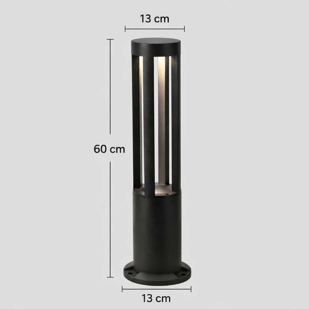 Lampioncino LED da Giardino 60 cm 12W 600LM Luce Calda 3000K IP65 Paletto Luminoso da Esterno in Alluminio per Vialetti Giardino Cortile Illuminazione Moderna Nero