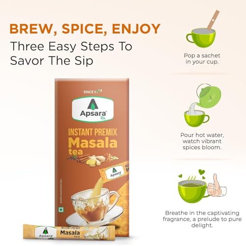 Image of APSARA Instant Premix Masala Chai 10 Sachets | Ready To Drink Instant Premix Masala Tea Powder | Masala Chai With 100% Natural Ingredients - Ginger, Cardamom, Black Peper, Clove, Cinnamon and Nutmeg