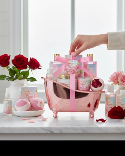 Image of Mothers Day Gifts for Women,Bath Kit Rose Bath and Body Gift, Facial Skin Care Set, Self Care Pampering Kit, Home Spa, Birthday, Mother Day, Bridal Shower, Bath Kit Christmas Gifts for Women