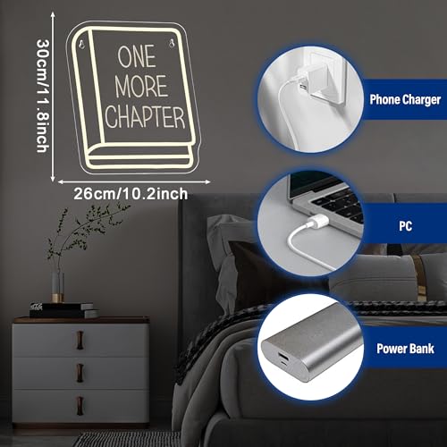Image of One More Chapter Neon Sign, Reading Neon Light Book LED Inspirational USB Powered Sign, for Student Dormitory Classroom Library Bedroom Dormitory Office, Birthday Gifts(11.8 * 10.2 In)