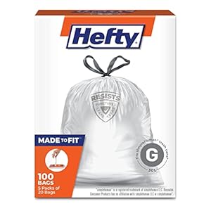 Hefty Made to Fit Trash Bags, Fits simplehuman Size G (8 Gallons), 100 Count (5 Pouches of 20 Bags Each) – Packaging May Vary