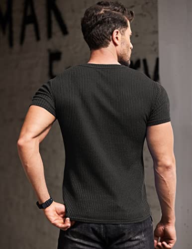 COOFANDY Men's Muscle T Shirts Stretch Short Sleeve V Neck Bodybuilding Workout Tee Shirts Ribbed Knit Shirt3