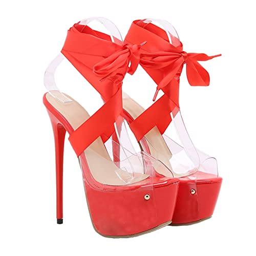 16CM/6.30IN Women's Personality Cross Buckle Ankle Strap Heels Peep Toe Buckle Straps High Heels One Word Belt Sandals Court Shoes Pole Dancer Stripper Party