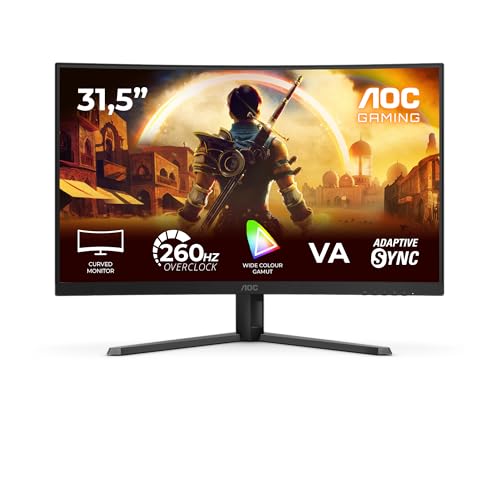 Image of AOC C32G42ZE 31.5 inch FHD Gaming Monitor Curved, 260Hz, VA Panel, 0.3ms MPRT, Adaptive Sync, HDR10, FreeSync Premium, (1920x1080 HDMI 1x 2.0 DP 1x 1.4) Black