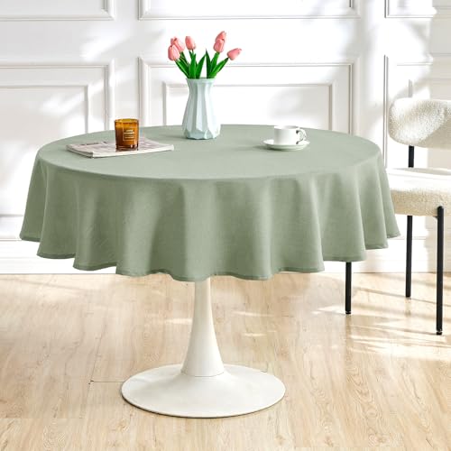 Image of AUSSPVOCT Textured Round Tablecloth 60 Inch for Birthday Party Home Decor | 2 Pcs Sage Green Waterproof Spill-Proof Wipeable Table Cloths Wrinkle Free Circle Dining Tables Cover