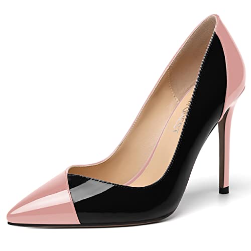 SHOWFOREST Women's Patent Slip On Pointed Toe Solid Dating Sexy Slim Stiletto High Heel Pumps Shoes 4 Inch