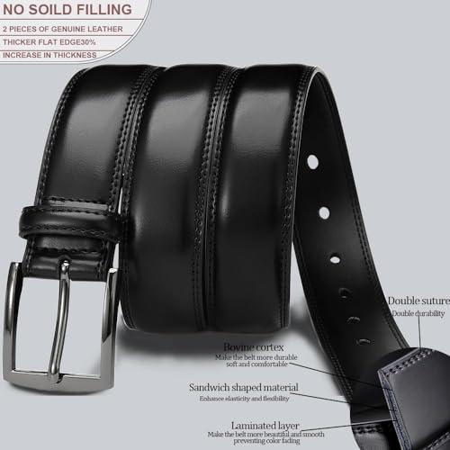 Image of DOOPAI Mens Dress Belt - Genuine Leather Dress Belts For Men,Casual Suit Jeans Belt-Single Prong Buckle black belt