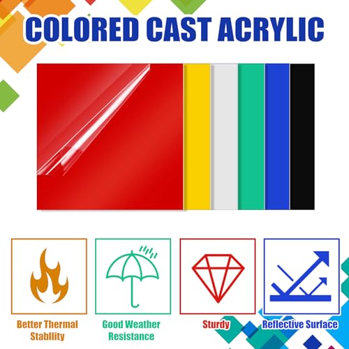 Image of Outus 6 Pieces Colored Acrylic Sheet White 12 x 12 Inch Colorful Clear Sheet 1 /16 Inch Thick Acrylic Panel DIY Materials for Home DIY Decor Display Projects