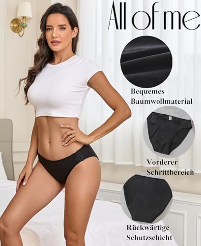 ALL OF ME Periodenunterwäsche Damen Starke Blutung (60ml) Baumwoll Unterwäsche Atmungsaktiv Menstruation Verstellbar Unterhosen Slips,M