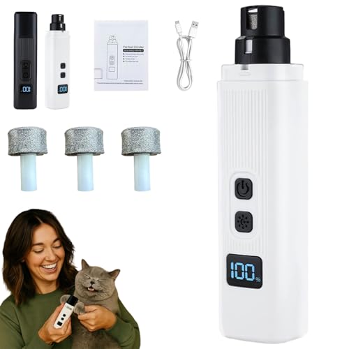 catlabo Cat Nail Nail Trimmer Dog Nail Grinder Safe Cut Cat Nail Trimmer Two Adjustable with 360 Grinding Settings for All Cats Dogs (White)