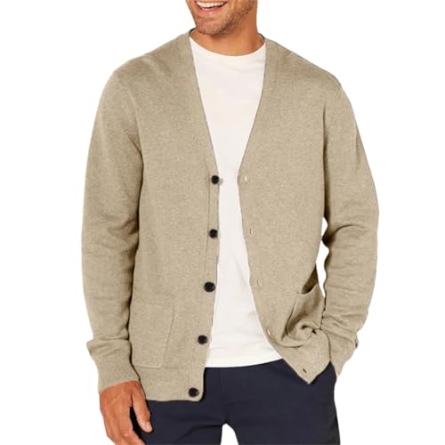 Men's Autumn Winter V-Neck Cardigan Sweater Button-Up Long Sleeve Relaxed Fit Knitwear Solid Casual Outerwear