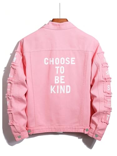 Image of SOLY HUX Men's Denim Jacket Letter Graphic Button Down Flap Pocket Long Sleeve Streetwear Jacket