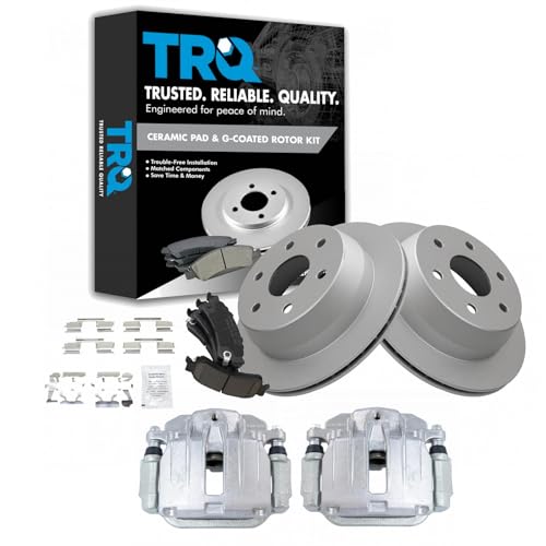 Image of TRQ Rear Brake Pad and Rotor Set Ceramic Coated Vented Rotors Calipers