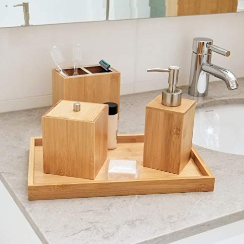 Elegant 5 Piece Bamboo Bathroom Accessories Set Deluxe Vanity Accessory