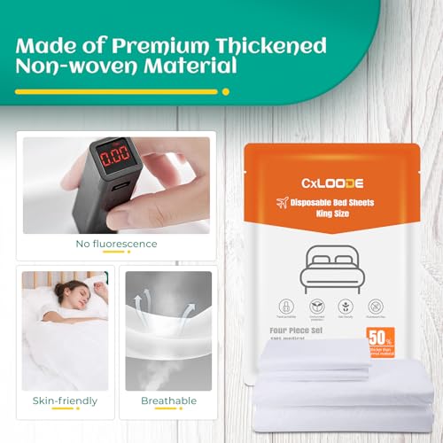 Image of Travel Essentials Disposable Bed Sheet Set, King Size Disposable Sheet with Bath Towel Face Towel Toilet Seat Cover,Disposable Bed Sheet for Hotel Essentials for Cruise Ships,Hotel, Camping,SPA