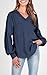 BTFBM Womens Fall Fashion 2026 Long Sleeve Shirts Casual V Neck Ribbed Knit Blouses Pullover Trendy Loose Fit Tunic Tops(Solid Blue, Small)