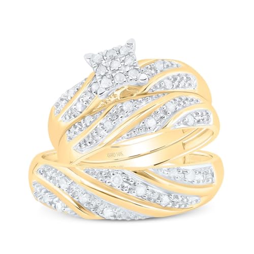 Jewels By Lux 10K Yellow Or White Gold His Hers Round Diamond Square Matching Wedding Set 1/3 Cttw, Womens Size 5-9, Mens Size 8-12