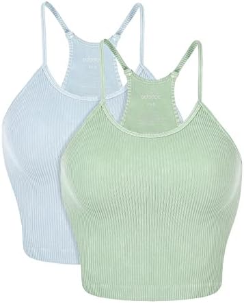 ODODOS Women's Crop 3-Pack Washed Seamless Rib-Knit Camisole Crop Tank Tops at Amazon Women’s