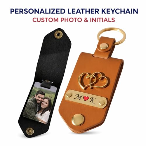Image of Personalized Photo Leather Keychain with Custom Name Engraving | Photo Keychain Customized | Car Key Chain Customised | Customized Key Chain for Bike | Gift for Men, Women & Couples
