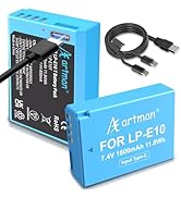 Artman - Paquete de 2 baterías LP-E10 de 1600 mAh con cable de dos extremos tipo C de carga para Canon EOS Rebel T7...