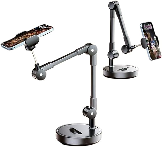 SHOPEE Overhead Phone Stand for Video Recording - Articulating Boom Arm Clip Phone Mount with Ultra-Stable Weighted Base f...