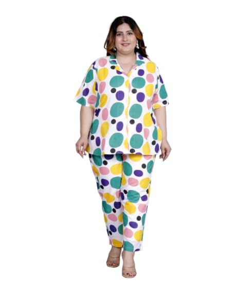 Image of Printed Shirt Style Cotton Night Suit for Women with Extra Plus Size