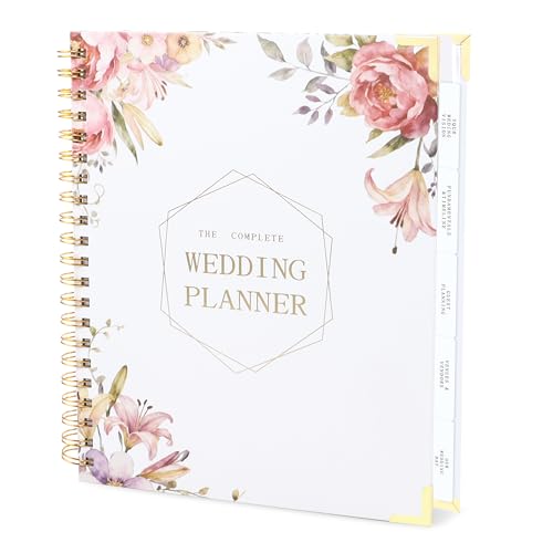 JUNART Wedding Planner for Bride-11"×9" Hardcover Wedding Planning Book and Organizer, Engagement Gift to Future Couples/Newlyweds, Covers All Wedding Details（Peony）