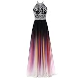 Plus Size Beaded Halter Gradient Ombre Chiffon Prom Evening Dress Black Rainbow US 22W