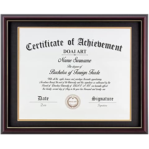 DOAI ART Diploma Frame 14 x 17 with Mat Solid Wood Display Document/Certificate 16x20 without Mat and Picture 17x14 with Black Over Gold Mat | Wall Hangers,New Zealand Cypress,HD Glass,Mahogany Cover