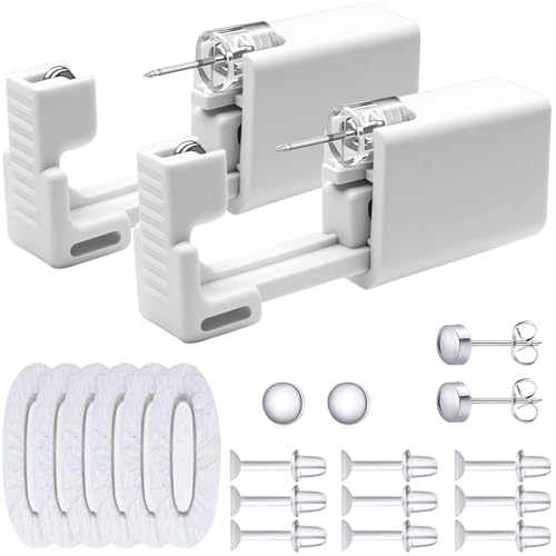 Disposable Ears Piercing Guns, Easy Self Piercing Kit with Stainless Steel CZ Stud Earrings, Suitable Anyone Wanting to Pierce Ears at Home (Silver- Grey)