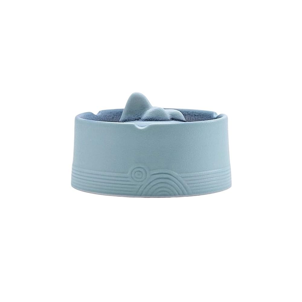Indoor Decorative Ceramic Ashtray with Lid Desktop AshTrays for Indoor and Outdoor Home Office Garden Cafe Decorations Smoking Holder for Desktop(Blue)