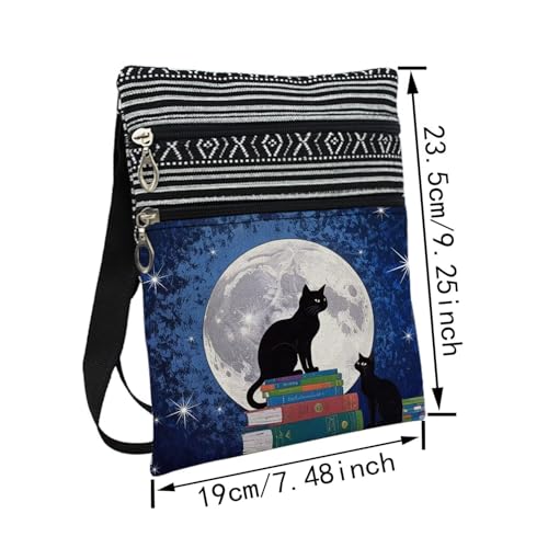 Moon Cat Messenger Bag Small Ethnic Pattern Printed Adjustable Strap Crossbody Zipper Pouch Moon Cat Phone Organizer Wallet Cute Shoulder Handbag for Women2