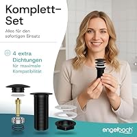 Engelbach® Universal Waschbecken Ablaufgarnitur - Pop up Ablaufventil ohne Überlauf (Auch für Waschtische) Herausziehbarer Stöpsel mit Haarsieb - inklusive Einbauanleitung – Ansicht 8