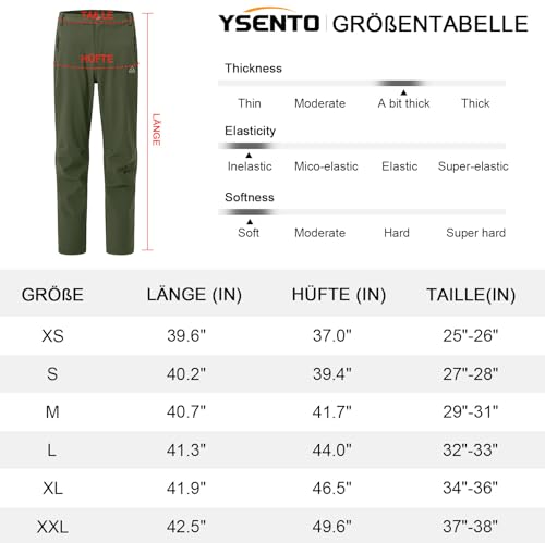 YSENTO Damen Softshellhose Winter Wanderhose Skihose wasserdichte Warm Gefüttert Thermohose Outdoorhose Trekkinghose(Grün,L)