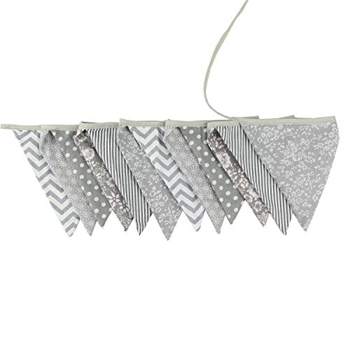 Infei 3.2M/10.5Ft Black & Gray Halloween Fabric Triangle Flags Bunting Banner Garlands For Wedding, Birthday Party, Outdoor & Home Decoration (Grey) #TOP3