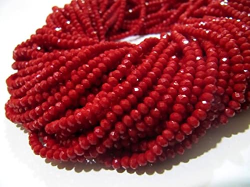 LKBEADS Hydro kwarc czerwony koralowy kolor koraliki/rozmiar 3-4 mm okrągłe fasetowane koraliki / 33 cm za sznurki