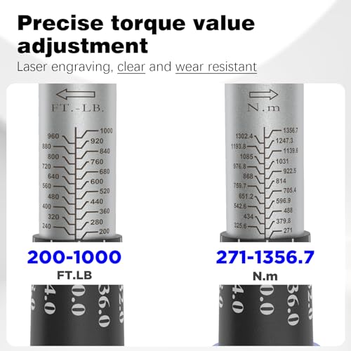 Image of SuZhi 1 Inch Drive Torque Wrench 200-1000 FT.LB / 271-1356.7N.M /Aluminum Alloy handle & Cr-Mo Material Head, Heavy Duty, Professional,Dual Direction, Store in Solid Case