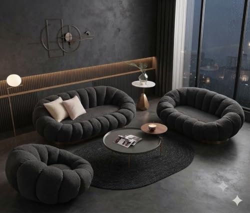 Image of CRAFTCITY Contemporary 6 Seater Sectional Pumpkin Sofa Set with Matching Pillows, Ergonomic Upholstered Living Room Couch Set