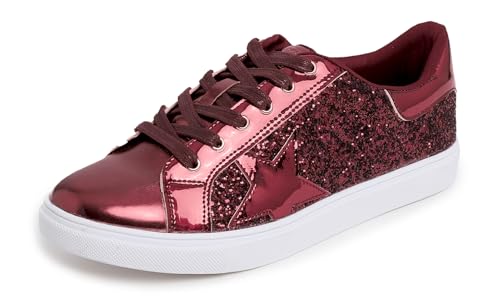Image of FEVERSOLE Women's Fashion Lace Up Dress Sneakers Sparkly Party Shiny Shoes