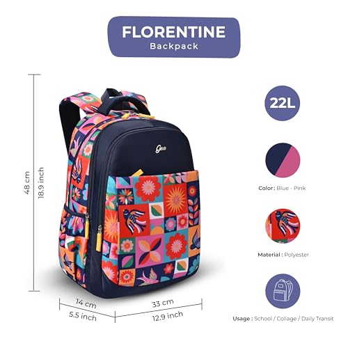 Image of Gear Florentine 19 inch /24L Large Water Resistant School Bag /Casual Backpack /Daypack /Laptop Bag for Boys /Girls (Blue - Pink)