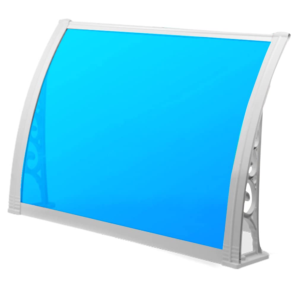 GJZQDKX Window Awning Polycarbonate Door Canopy Cover Outdoor UV Rain Snow Sunlight Protection Garden Awning Canopy with White ABS Bracket,Blue,100X60CM